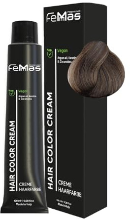 FemMas Hårfärg, mörkblond aska, intensiv 6.11, professionell kräm med arganolja, keratin och ceramider, permanent färgning eller toning för varaktiga resultat, 100 ml