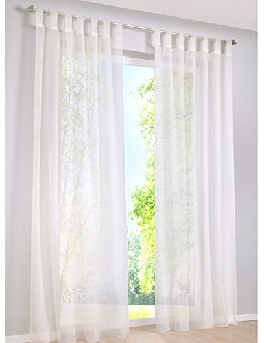 SIMPVALE 2 Stücks Voile Vorhänge zu Gürtelschlaufe transparent Vorhänge Fenster Balkon aus,Cremefarben,140x225cm