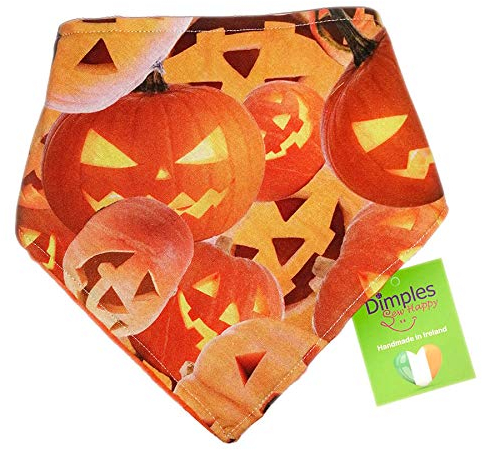 Dimples Hundehalstuch - Halloween Kürbisse orange - Halstuch für kleine mittlere und Grosse Hunde Welpen und Katzen - Hunde Besitzer Geschenk - Handgemachtes Hunde Accessoire 25cm