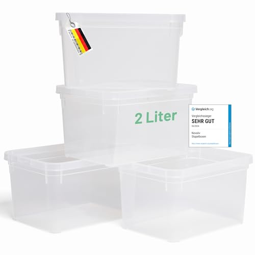 Novaliv 4x Aufbewahrungsboxen ohne Deckel klein 2 L transparente Nestbar stapelbare Plastikboxen Kunststoff BPA-frei 18,5x13,5x10