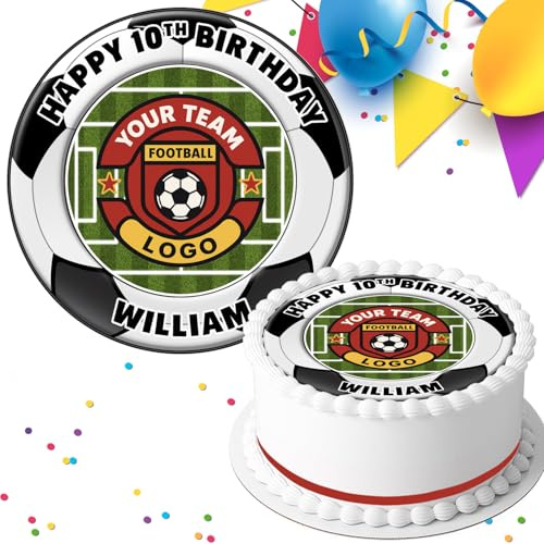 YOUR FOOTBALL TEAM LOGO BIRTHDAY PERSONALISED 7.5 INCH EDIBLE ICING CAKE TOPPER DECORATION FB-226
