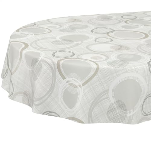 ANRO Tischdecke Wachstuch abwaschbar Wachstuchtischdecke Wachstischdecke Kreise Geometrie Weiß Grau Oval 240x140cm