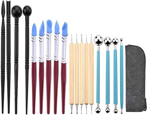 VieVogue Polymer Clay Werkzeug, 18pcs Polymer Ton Werkzeug Modellierwerkzeuge Set Keramik Skulptur Kit mit Tragbar Aufbewahrungstasch Dotting Tool Silikon Ball Tool