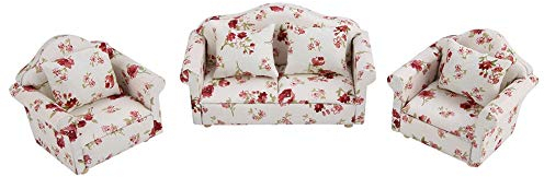 Puppenhaus-Sofa, 3-teilig, 1:12, Simulation, Miniatur-Blumenmuster, Möbel-Sofagarnitur mit Rückenkissen, Modellspielzeug für Feengärten, Puppenhaus, Wohnzimmer, Szenendekoration, Zubehör (große Blume)
