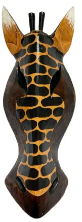 My Family House Giraffe Wall Hanging Mask - Natural - Hand Carved - Albesia Wood Decoration - 30 cm