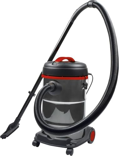Brüder Mannesmann Nass-Trockensauger, 1200 W, 30 l Edelstahlbehälter, Blasfunktion, langes Kabel, Düsenset für Werkstatt und Garage, 3,5 m Saugschlauch, 2 Saugrohre, Filterset, schwarz/rot | M12745