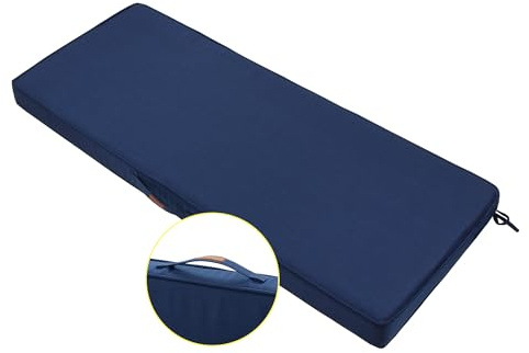 FUNHOME Outdoor Bench Cushion 48 x18 x3 Inch,Waterproof Portable Settee Cushion,Foam Insert with Handle&Ties,Bench Seat Pads for Garden Patio Porch Swing Backyard Furniture(Ink Blue)