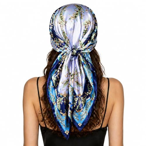 FAIRYGATE Damen Quadratischer Schal Satin Kopftuch Bandanas Haarschal Schal für Damen 90x90cm 76