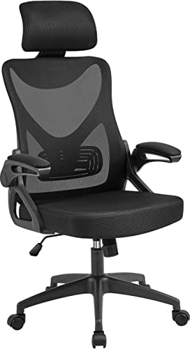 Yaheetech Ergonomic Computer Desk Chair, High Back Home Office Chair with Flip-up Armrest and Lumbar Support for Home Study or Manager Work Black