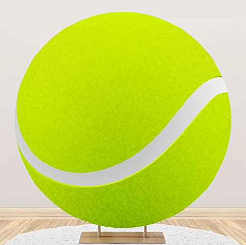 Leyiyi 6.5x6.5ft Tennis Round Backdrop Cover Polyester Green Tennis Balls Photography Background Sports Themed Birthday Party Decoration Tennis Ball Stadium Game Background Studio Props Photo Booth
