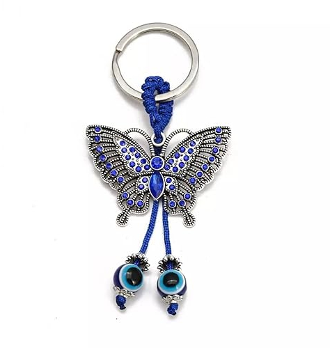 Evil Eye Schlüsselanhänger Glücksbringer Autoschlüssel Halter Kleeblatt Sonnenblume mystischer Stein Baum des Lebens Schmetterling niedlicher Schlüsselanhänger, Schmetterling, Small