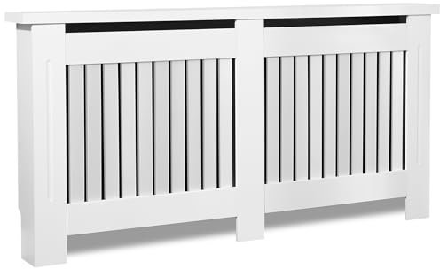 Radiator Cover Extra Large, White Radiator Cover, Vertical Slatted Modern Radiator Covers MDF Wood Cabinet Shelf Heating Covers For Living Room, Hallway (19D x 172W x 83.2H CM)