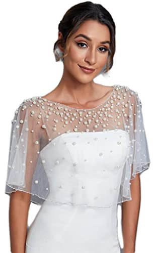 Fopytu Braut Umhang Hochzeit Accessoires Perlen Hochzeit Cape Short Front Long Rücken Frauen Wicke Abend Wickel Schal