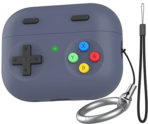 Delidigi Cover AirPods Pro 2 Retro Handheld Game Console Design Custodia protettiva in silicone con portachiavi con cordino Compatibile con AirPods Pro 2 Generazione 2022/2023 (USB-C) (Blu notte)