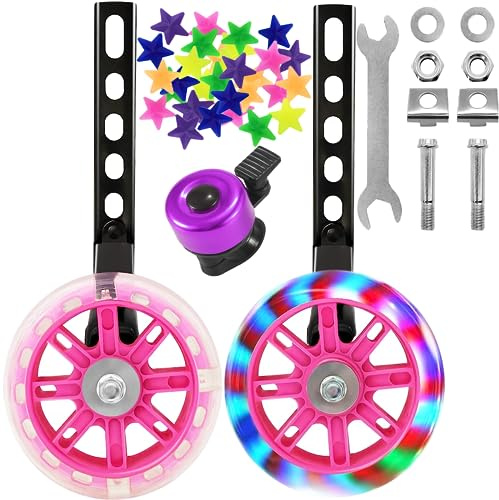BAYINBROOK Kinder Fahrrad Stabilisatoren, Fahrrad Flash Trainingsräder, bicycle stabilisers for children,mute flash wheels,universal stabilisers for children's bike (Rosa)