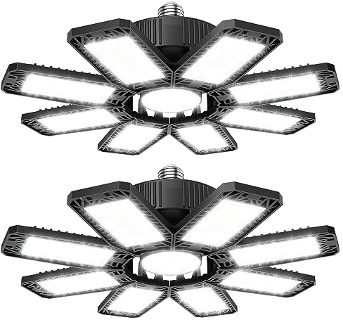 ANNIFUNLY Garagenlampe LED 210W 2 Stück 21000lm | Werkstattlampe Garagenbeleuchtung 6500K Deckenlampe mit 8 Verstellbaren Paneele,Kellerlampe Bay Licht