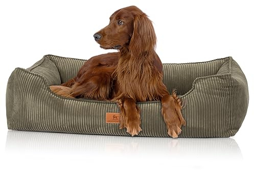 Knuffelwuff orthopädisches Hundebett aus Cord mit Handwebcharakter Nunavut XXL 120 x 85cm Khaki - Abnehmbarer Bezug - waschbar - für große, mittelgroße und kleine Hunde
