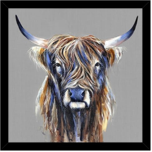 Artko Highland Cow Gerahmter Druck – Jackson-Gemälde von Louise Luton – zeitgenössisches Kunstwerk mit Tiermotiv – 43,5 x 43,5 cm