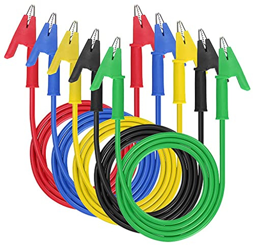 Gebildet Alligator Clips Electrical Test Leads Set,15A Jumper Wires Heavy Duty with Protective Copper Clips, Premium PVC Silicone Cables for Electrical Testing, Experiment,5 Colors 100cm Length