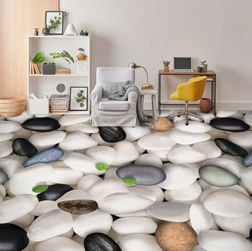 Boden Wandaufkleber Abnehmbare Wandtattoos 3D-Wandtapete mit weißem Kieselsteinboden, 250 x 175 cm Selbstklebend, Abnehmbar, Für Küche, Bad, Bodenteppich, Mattendruck, Epoxidharz