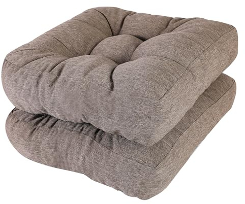 RACE LEAF 17 x 17 Patio Chair Cushions Brown - Outdoor/Indoor Tufted Memory Foam Chair Pads Set of 2, Water-Resistant Olefin Chair Seat Cushion Non-Slip Backing