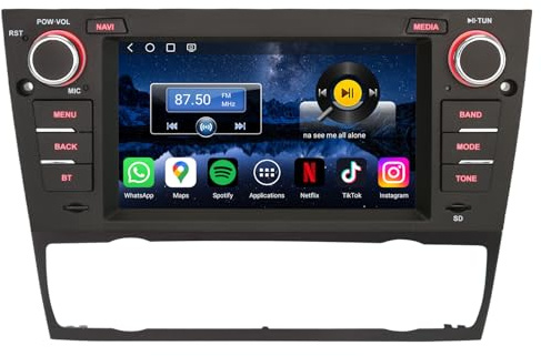 Erisin Qualcomm 8-núcleo 4GB+64GB Android 14 Radio Coche Bluetooth GPS Navegador para BMW Serie 3 E90 E91 E92 E93 M3 7 Pantalla táctil CarPlay Android Auto WiFi 4G Dab+ FM RDS DSP TDT Canbus SWC