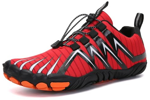 Barefoot Shoes Mens Womens Wide Toe Trail Running Trainers Lightweight Comfortable Workout Shoes for Hiking Fitness Walking Unisex,Red 9UK