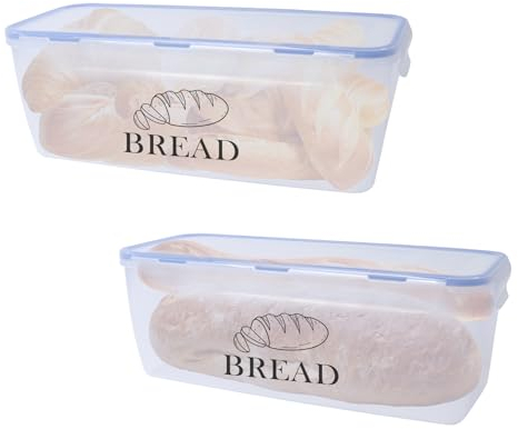 Xbopetda Bread Bin & Box with Airtight Lid (2 Pcs), Keep Bread, Cookies & Spaghetti Fresh - Translucent