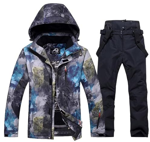 Come Wonka Mens Ski Jacket and Pants Set Waterproof Snow Suit Mountain Windproof Snowboard Jacket Winter Outdoor Ski Suit Black-L