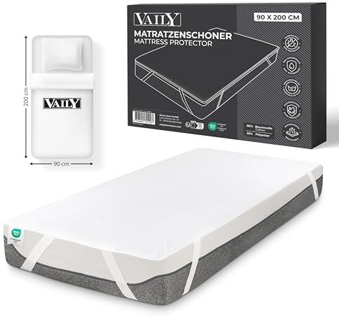 Vaily Matratzenschoner 90 x 200 cm - Oeko-Tex Zertifizierter Matratzenschutz, wasserdichte und waschbare Matratzenauflage - Atmungsaktiver Nässeschutz