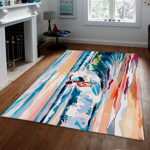 Surfteppiche 140x200cm - Rutschfester weicher moderner Schlafzimmer-Dekorteppich mehrere Größen, leicht zu reinigender bunter Cartoon-Teppich für das Kinderzimmer