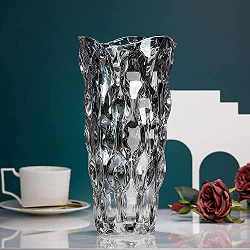 Blomvas i glas, 24 cm hög modern minimalistisk blomvas, nordisk kristall dekorativ handgjord vas blomsterarrangemang dekoration för hemmakontorets dekor, present till bröllop inflyttningsfest fira