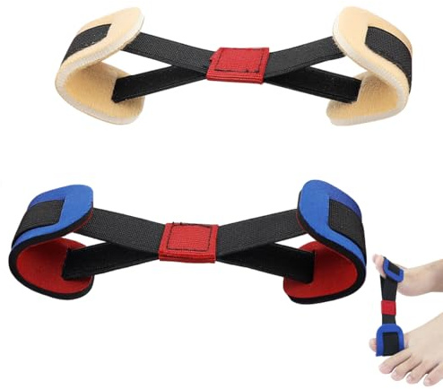 FERCAISH 2 Stück Hallux Valgus Band Korrektor, Bunion Zehenspreizer, Big Toe Strap, Elastische Zehe Valgus Übungsband, für das korrigierende Zehentraining (Hautfarbe + Blau)