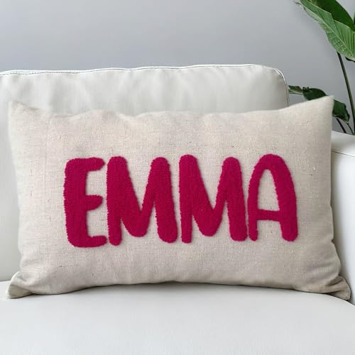 Wucidici Custom Embroidered Name Lumbar Pillow Cover, Personalized Monogrammed Linen Pillows Case for Sofa Bed, Customized 12x20 Farmhouse Throw Pillowcase Gifts for Women Kids Girl Couch