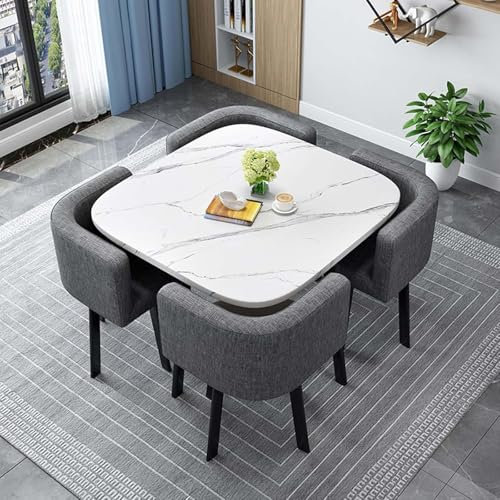 Generisch Runder Quadratischer Esstisch mit 4 Stühlen Holz Küchentisch mit Stühlen Dining Table Set 4 Chairs für Essgruppe Küchen Besprechungstisch Essgruppe Küchentisch Klein,Y,80cm/31.5in