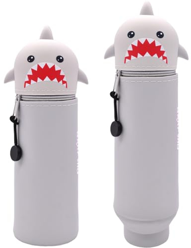 QRKPVHD 2 in 1 Weiche Silikontasche Kawaii Federmäppchen, Tischstifthalter, Reißverschluss, Silikon, Stiftetasche Buntstifte Marker, Büro, Uni, niedlicher Schulbedarf, Tier-Stifthalter, Mädchen Haie