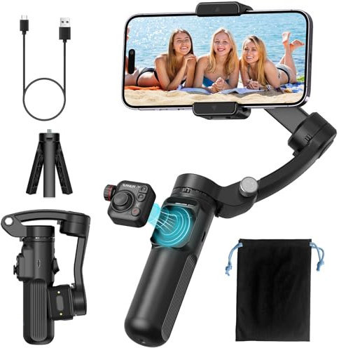 coolhenry M02 Gimbal Stabilizer for iPhone, 3-Axis Phone Gimbal, Detachable Remote Control, Portable and Foldable, Gimbal for iPhone 16,15 &Android, Gimbal for Youtube Vlog TikTok, Black