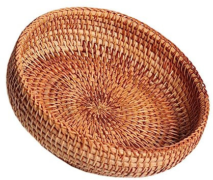 Ciieeo Redonda Tejida de Plástico Imitación Ratán Diseño Retro, Multifuncional para Almacenamiento en Hogar, Picnic