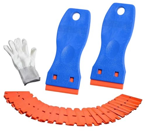 MSLSOZ Kunststoffschaber Set, 2 Kunststoff schaber, blau, mit 100 Kunststoffklingen (Boxed)，plastik spachtel，Veredeln von Autofensterrahmen, Fliesen, Bodenkleberesten und Aufklebern.