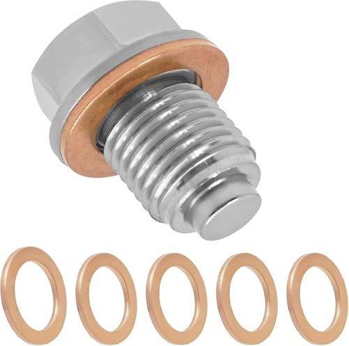 Tornillo magnético de drenaje de aceite, M14 x 1,5 arandela carter aceite de Acero Inoxidable, Tapón de drenaje de aceite con 5 Arandela Cobre Repuesto para Mayoría Automóviles, Barcos, Motocicletas