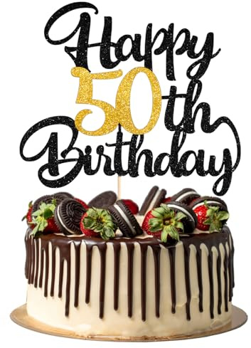 50th Birthday Cake Toppers Black Gold Glitter Happy 50th Birthday Decorations Cheers to 50 Years Birthday Cake Topper Cake Gift Plugin Anniversary Party Cake Decorations Supplies