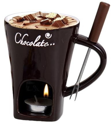 Tea Candle Fondue Set, Chocolate Fondue Cup Set, Hot Pot Ceramic Melting Cup, Chocolate Fondue Mug, Butter Warmer, Melting Pot with Fork for Cheese and