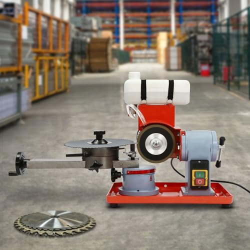 Electric Circular Saw Blade Sharpener, 370W 110V 2850 RPM Saw Blade Sharpening Machine Water Injection Grinder Rotary Angle Mill Grinder W/5 Wheel & 6 Saw Centerings for Carbide Tipped Saw Blades