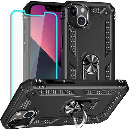Yiakeng for iPhone 13 Case with Screen Protector: Military Grade Protective Cases with Ring for— iPhone 13 (Black)