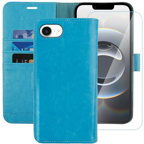 MONASAY Wallet Case for iPhone 17E/16E with 3 Card Holders - Light blue | Kickstand,RFID Blocking,6.6 feet of shock absorption,PU Leather, Strong Magnetic Closure, Fits 6.1 inch ONLY,Protective film