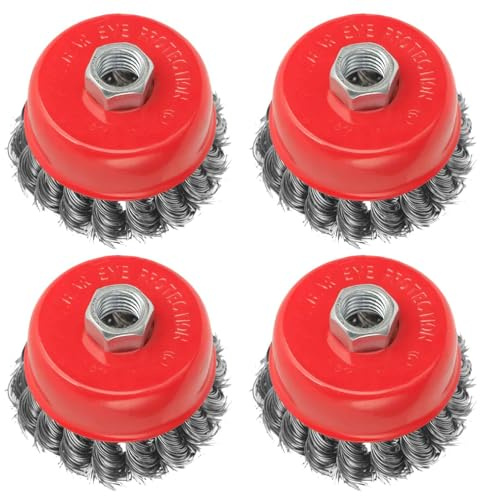 Drahtbürste für Winkelschleifer, Gewinde M14 x 2, passend für schwere Reinigung, Abisolieren, Farbe, Rostentfernung, raue Oberflächenbehandlung und Schleifen (4 Stück - 75mm)