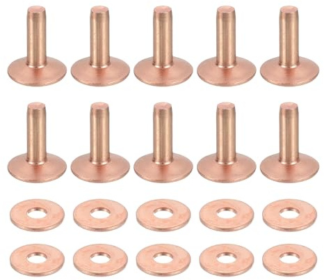 QUARKZMAN 25 Juegos De Remaches Y Arandelas De Cobre, 12x4x12mm Remaches De Cobre Sólidos Para Suministros De Manualidades En Cuero, Tono Cobre