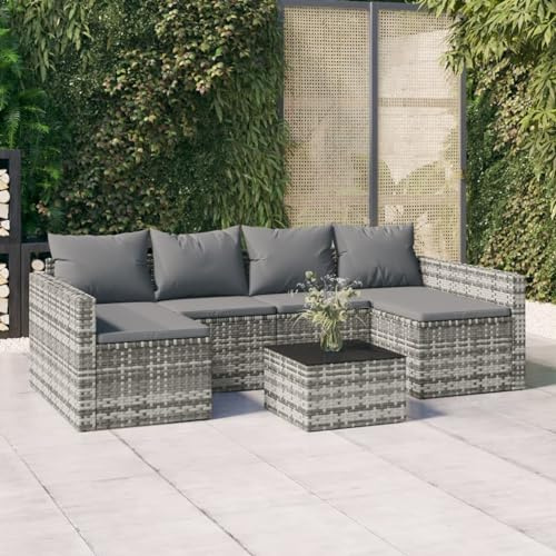 IKAYAA Gartenmöbel Set Rattan Balkon Lounge Klein Ecklounge Ecksofa Outdoor Gartenlounge Sitzlounge Balkon Gartensofa Balkonsofa Outdoor Sofa 2-TLG Grau