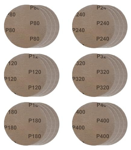 Lot de 24 grilles abrasives 125 mm - Papier abrasif rond - Grain 80/120/180/240/320/400 - Disques abrasifs excentriques 125 mm - Pour le ponçage sans poussière de la carrosserie, du bois, du (24)