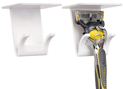 Linkidea 2er Rasiererhalter für Duschwand, selbstklebender Rasiererhaken, ohne Bohren, wasserdichter Rasierer-Organizer, kompatibel mit Gillette Fusion5 ProGlide, Venus & Harry's (Weiß)